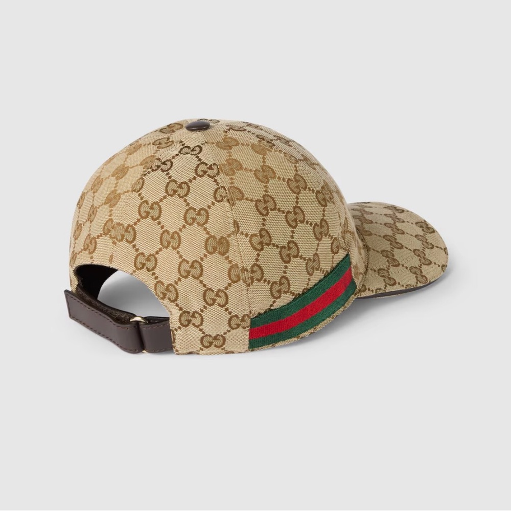 Gucci GG Baseball Beige and Dark Brown Monogram Cap w Web Size S 57 cm LIKE NEW - Picture 2 of 9